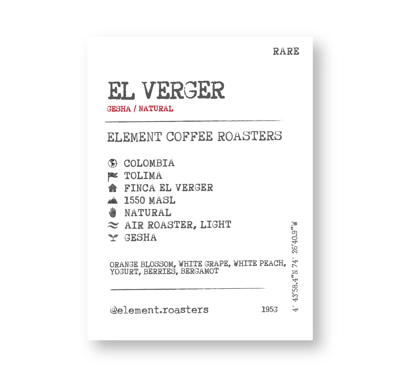 [P] Colombia El Verger Gesha Natural